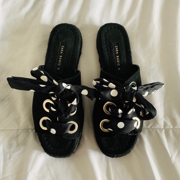 Zara Shoes - Zara Black Espadrilles Polka Dot Laced Sandals